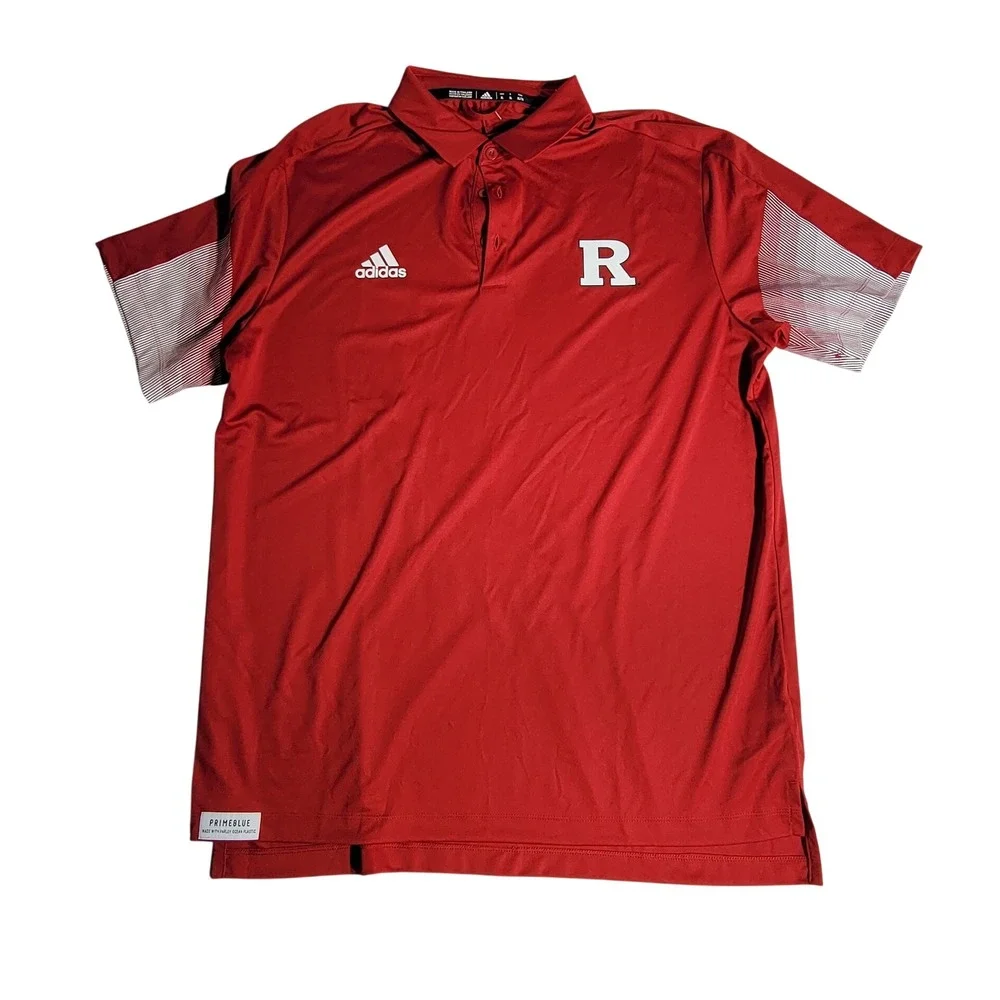 Adidas Rutgers Scarlet Knights Red Primeblue Polo Shirt Mens XL Short Sleeve